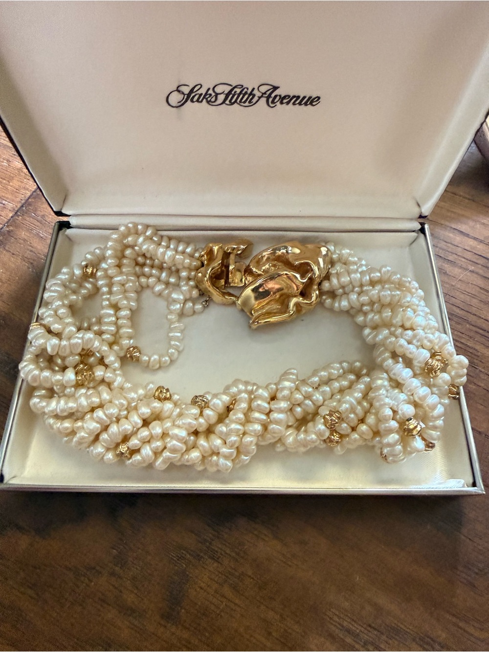 Saks Fifth Avenue Ciner faux Cream Pearl Multi-Strand Necklace with Gold Accents